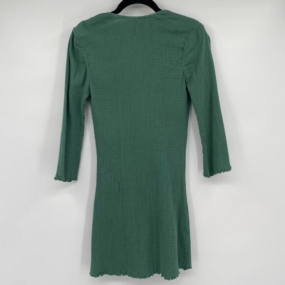 Free People Women's Green Crepe Deep V Neckline Mini Dress Size Small Altered - Picture 2 of 12